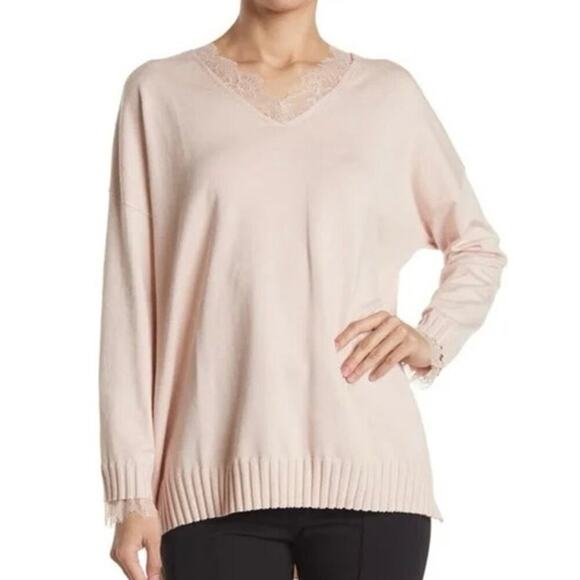 Adrianna Papell Tops - ADRIANNA PAPELL Romantic Blush Pink Lace Trim Knot Top Tunic Sweater - Sz XL
